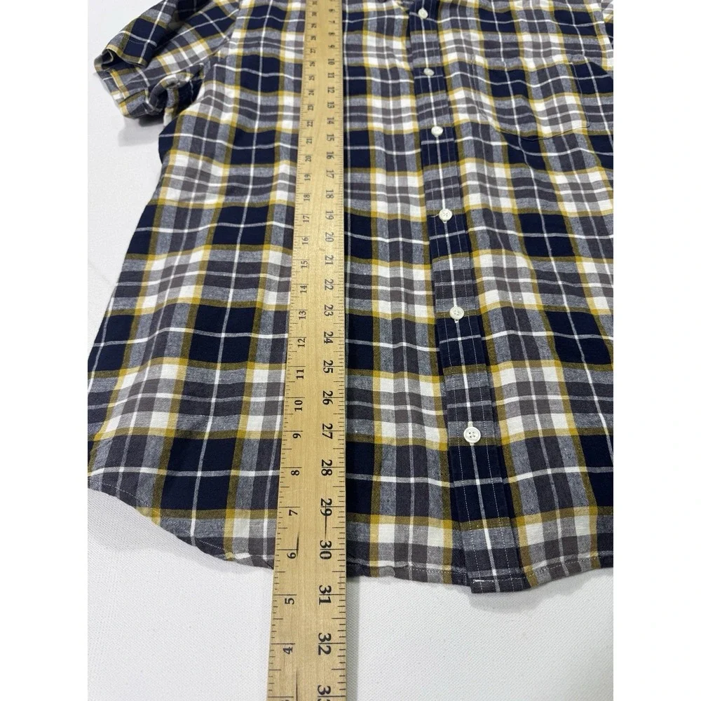 Banana Republic Men's XL Linen Blend Button Shirt Blue Yellow Plaid Lightweight
